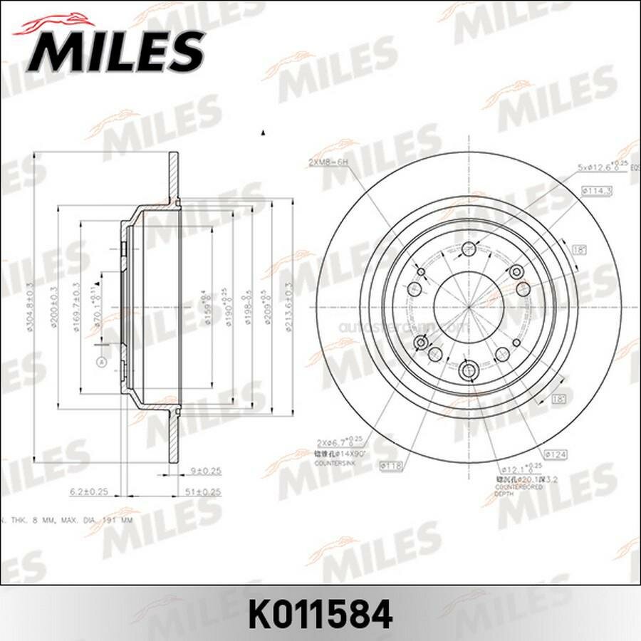 MILES K011584 Диск тормозной задний D305мм. HONDA ACCORD 2.4 08- (TRW DF6678) K011584