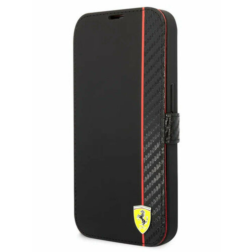 Чехол-книжка для iPhone 14 Pro Ferrari PU Smooth/Carbon Vertical with metal logo Black (FEBKP14LAXBK)