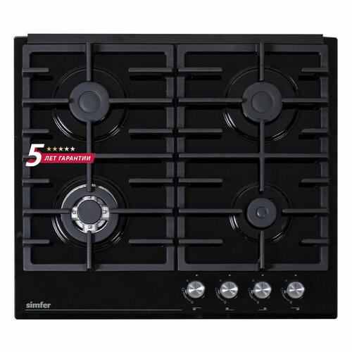 Газовая варочная поверхность Simfer H60H41S570 газ-контроль WOK конфорка чугунные решетки черное стекло 2208200₽