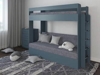 Кровать двухъярусная с диваном Есэндвич Лаворо, 110x209 см (Маренго/Рогожка Savana Grey)