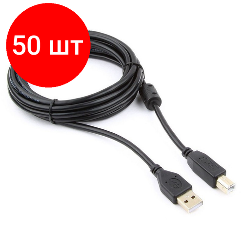 Комплект 50 штук, Кабель USB A 2.0 - USB B, М/М, 3 м, фер, Cablexpert, чер, CCF-USB2-AMBM-10