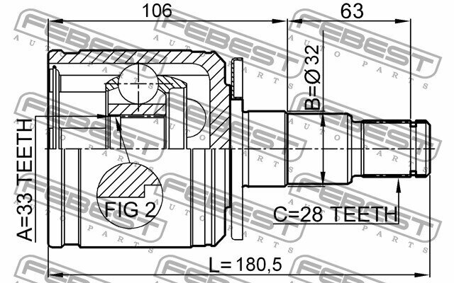 ШРУС внутренний передний, 0411KB4LH FEBEST 0411-KB4LH