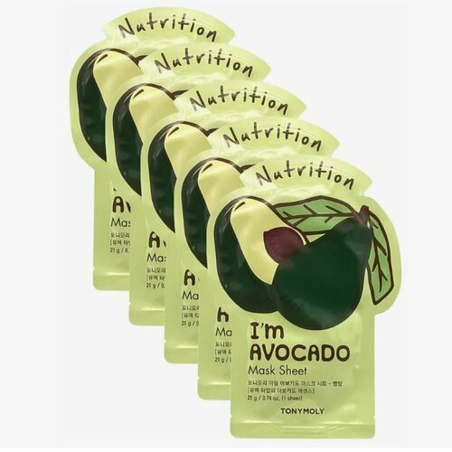 TONYMOLY Питательная тканевая маска для лица с экстрактом авокадо I'm AVOCADO Mask Sheet Nutrition, 5 шт tonymoly питательная тканевая маска для лица с экстрактом авокадо i m avocado mask sheet nutrition 21г