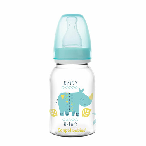 Бутылочка для кормления Canpol Babies PP с узким горлышком 120 мл, 3+ AFRICA, цвет: бирюзовый