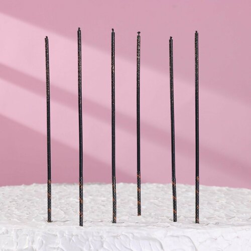 Набор свечей в торт 6 штук Сияние черный с золотом 17 см 390₽