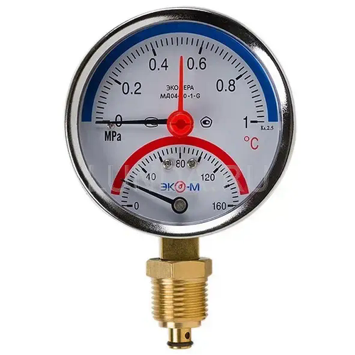 Термоманометр Экомера МД04-80 мм с переходником на 1/2, подключение снизу, Эко-М