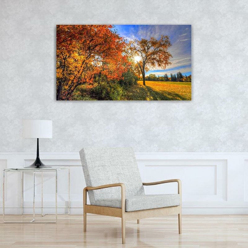 Картина на холсте 60x110 LinxOne "Небо поле облака деревья" интерьерная для дома / на стену / на кухню / с подрамником
