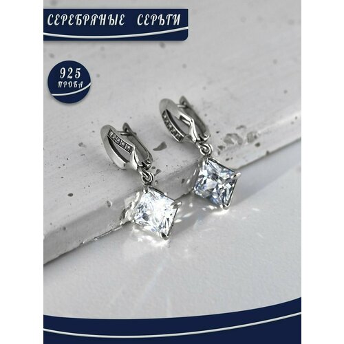 Серьги БРЮС, серебро, 925 проба, фианит