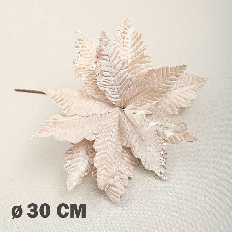 Цветок искусственный декоративный новогодний, d 30 см, цвет шампань