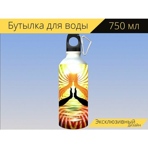 фото Бутылка фляга для воды "будда, буддизм, религия" 750 мл. с карабином и принтом lotsprints