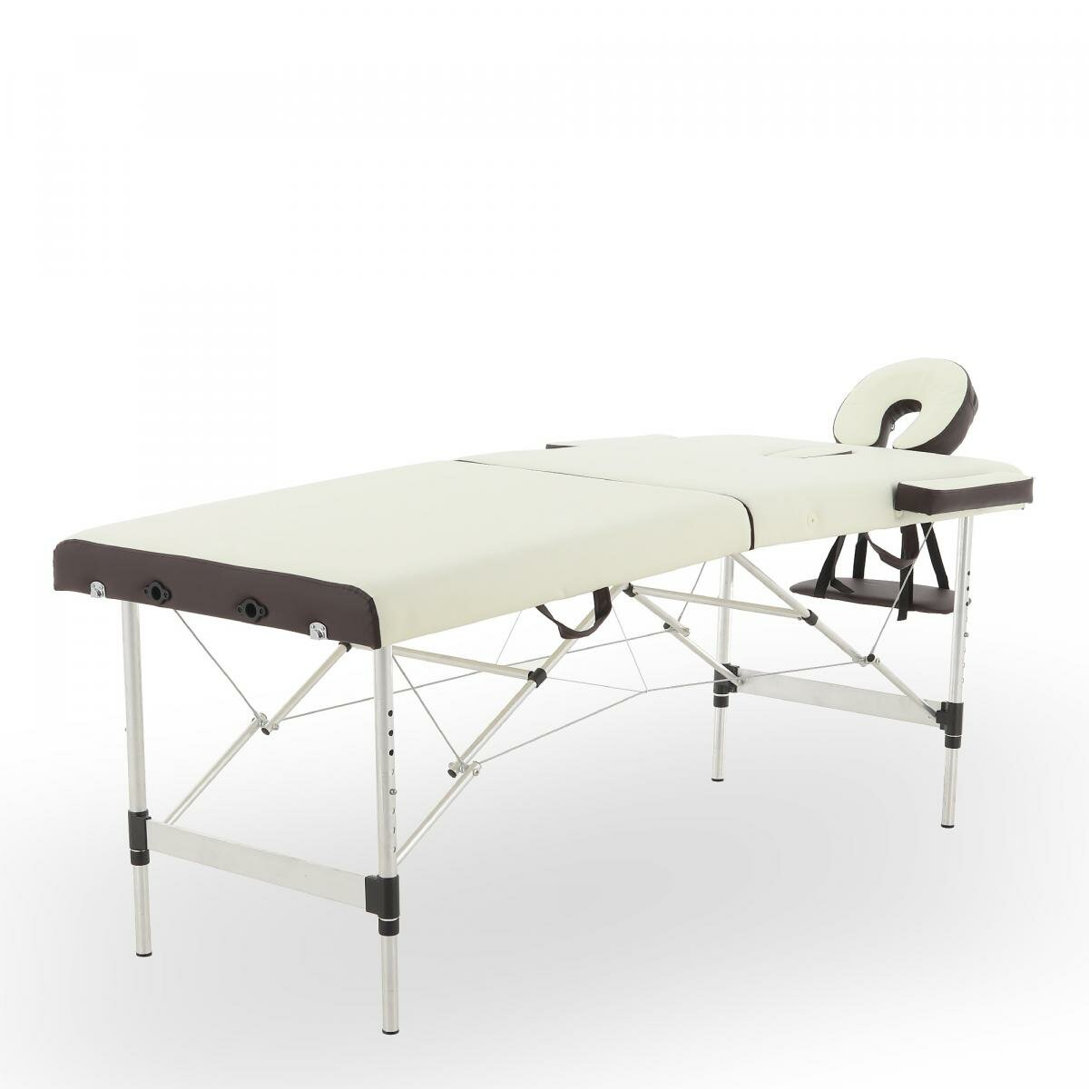 Массажный стол переносной Med-Mos JFAL01A 2-х секционный на алюминиевой раме, кремовый/коричневый