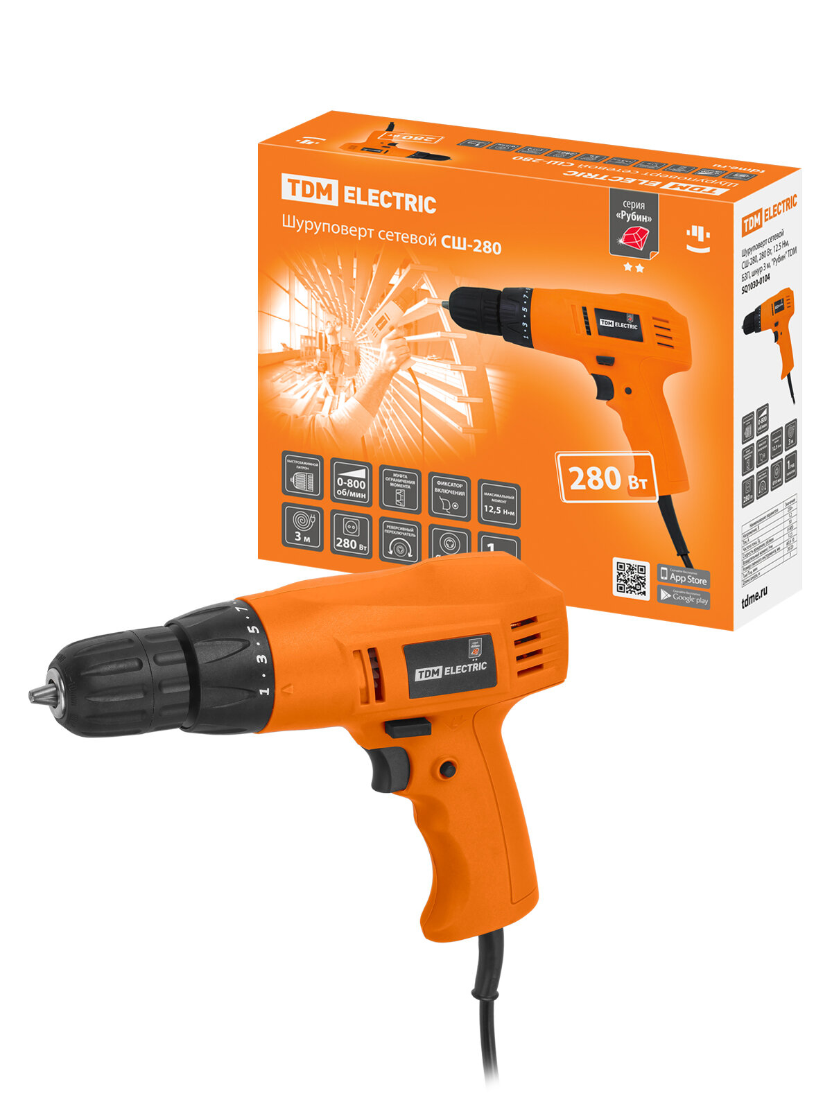 фото Шуруповерт сетевой TDM ELECTRIC СШ-280, "Рубин"