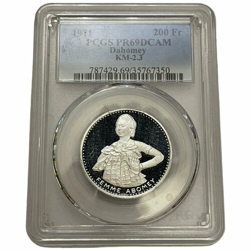 Дагомея 200 франков 1971 г. (10 лет независимости - Женщина абомей) (Proof) в слабе PCGS PR69 DCAM