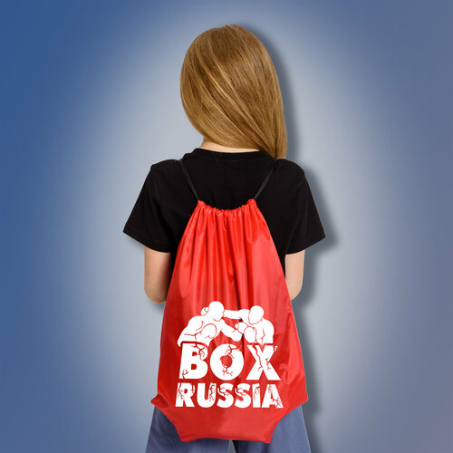 фото Сумка мешок с изображением боксерского спарринга и надписью boxing russia, красного цвета aika "яркость и стиль в спорте"