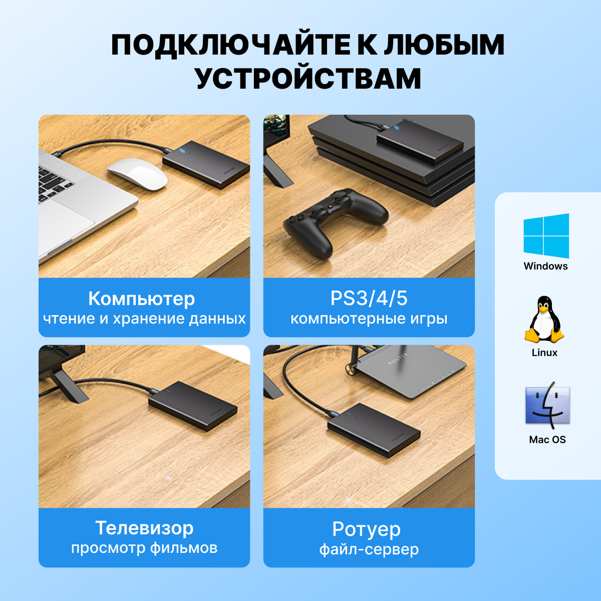 Vention Внешний корпус для HDD/SSD 25" бокс для жесткого диска USB 30 Mirco-B пластик арт KPAB0