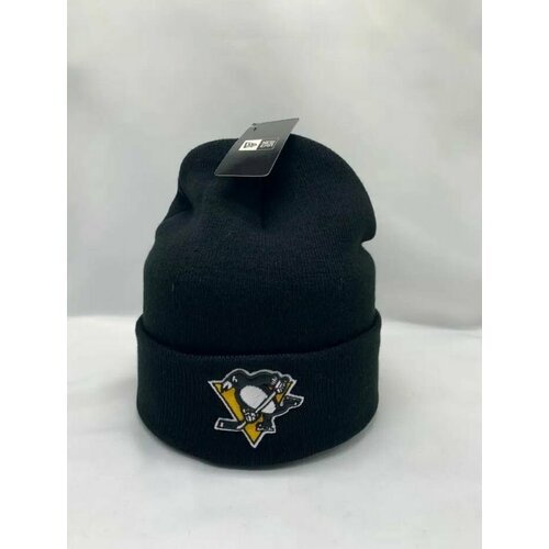 Шапка бини  Шапка мужская женская зимняя спортивная Pittsburgh Penguins Питтсбург Пингвинз Черная, размер универсальный, черный