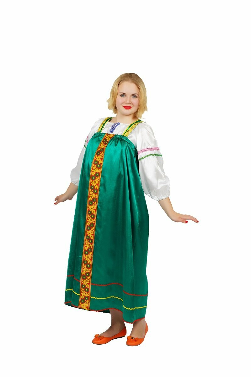 Сарафан взрослый карнавальный Татьяна зеленый (56)