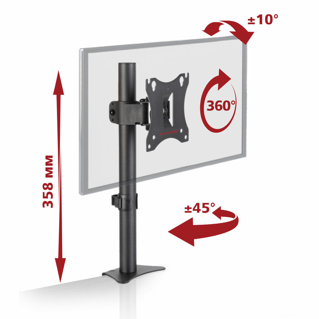 Кронштейн для мониторов Arm Media LCD-T01 black 15-32, max 7 кг, 4 ст свободы, наклон ±10°, поворот ±45°, высота штанги 358 мм, max VESA 100x100 мм