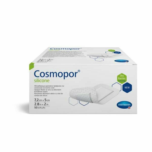 Повязка Cosmopor silicone впитывающая пластырного типа с конт. слоем из силикона 7,2х5см №50 (901100)
