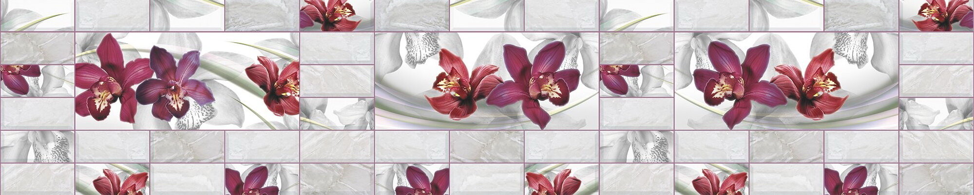 Кухонный фартук/стеновая панель МДФ для кухни 2800*600*6мм "Классическая плитка орхидеи"