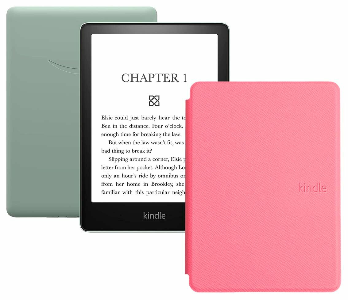 Электронная книга Amazon Kindle PaperWhite 2021 16Gb Ad-Supported Agave Green с обложкой ReaderONE PaperWhite 2021 Pink