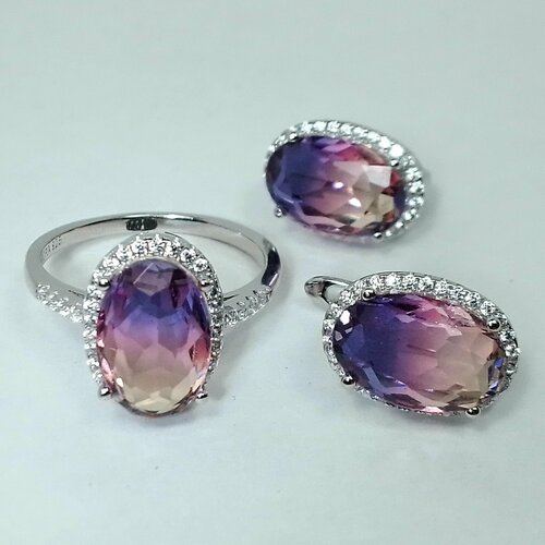 фото Ювелирный комплект: кольцо, серьги, серебро, 925 проба, аметрин синтетический, размер кольца 17 нет бренда
