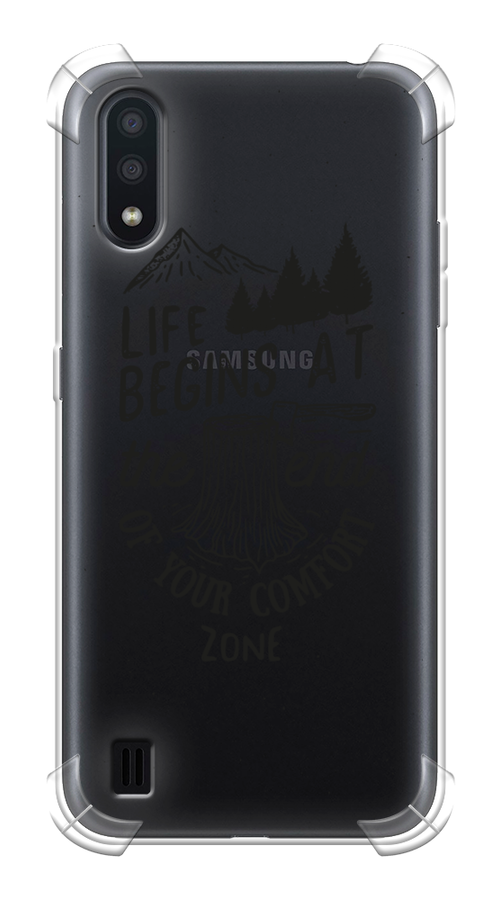 Противоударный силиконовый чехол на Samsung Galaxy A01 / Самсунг Гэлакси А01 с рисунком Life begins at the end black