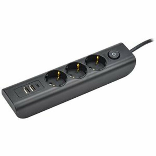 Удлинитель с заземлением и выключателем MODERN и 2xUSB-A 2.0, 1xTYPE-C WYP12-16-03-02-ZKU-K02 черный