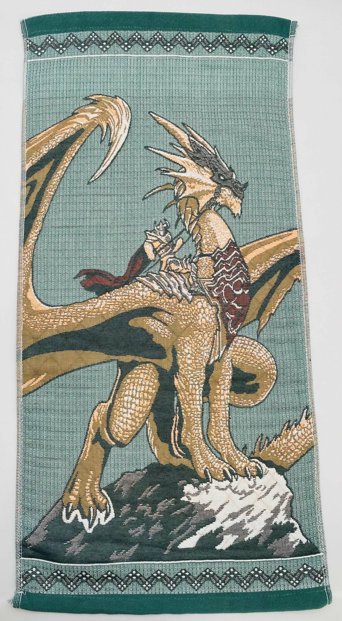 Полотенце хлопковое банное в подарок мужчине на 23 февраля Дракон Зеленое 70*140 см