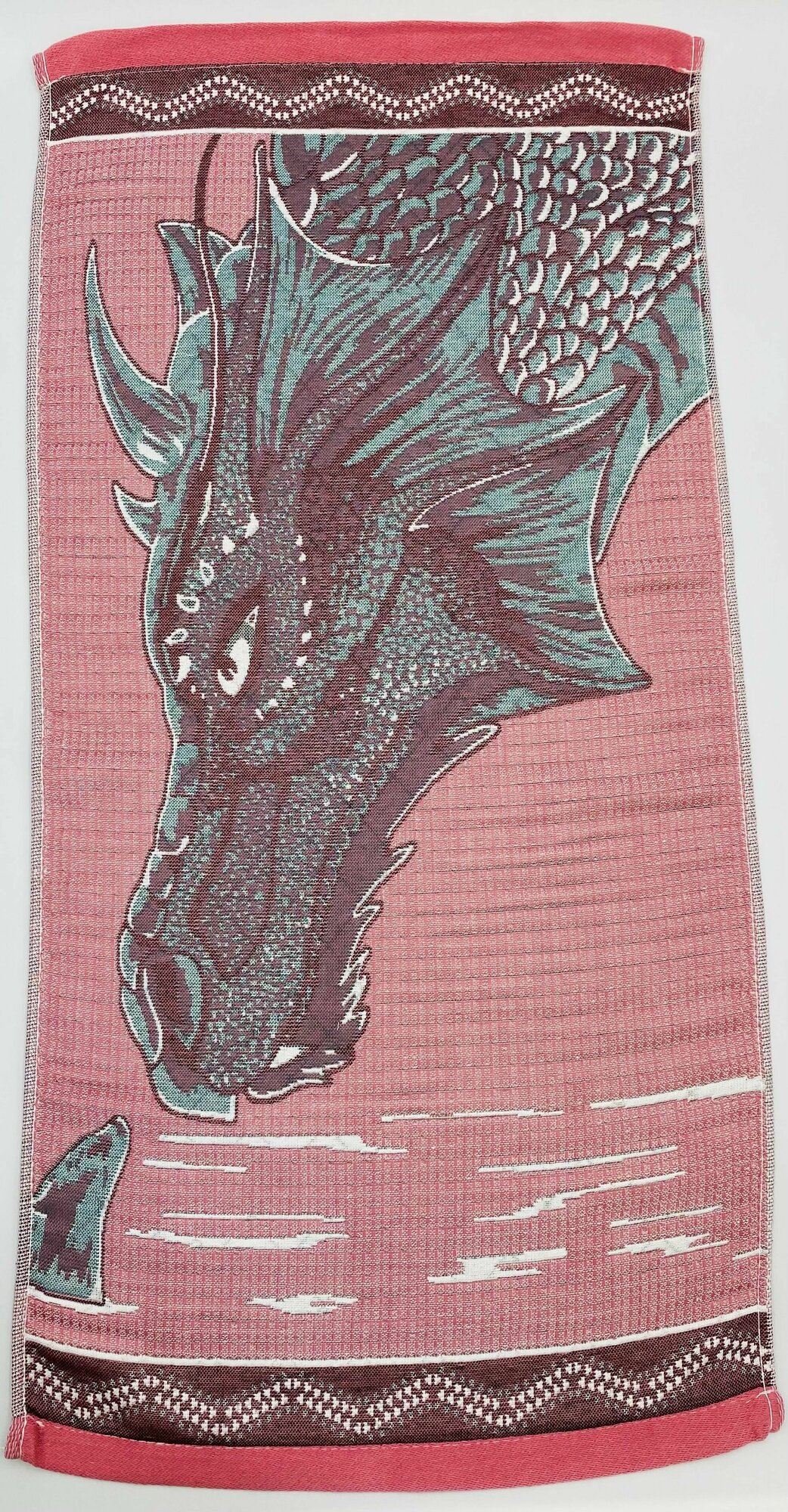 Полотенце хлопковое ручное, для рук и лица, кухонное в подарок на Новый год символ года Сказочный Змей 35*75 см