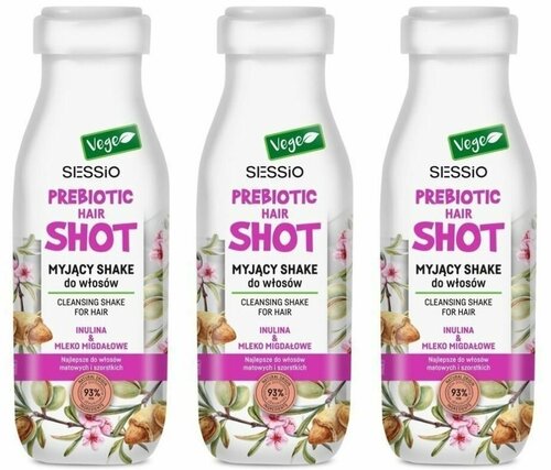 Sessio Шампунь для волос Моющий шейк Prebiotic Hair Shot, с инулином и миндальным молоком, 350 г, 3 шт