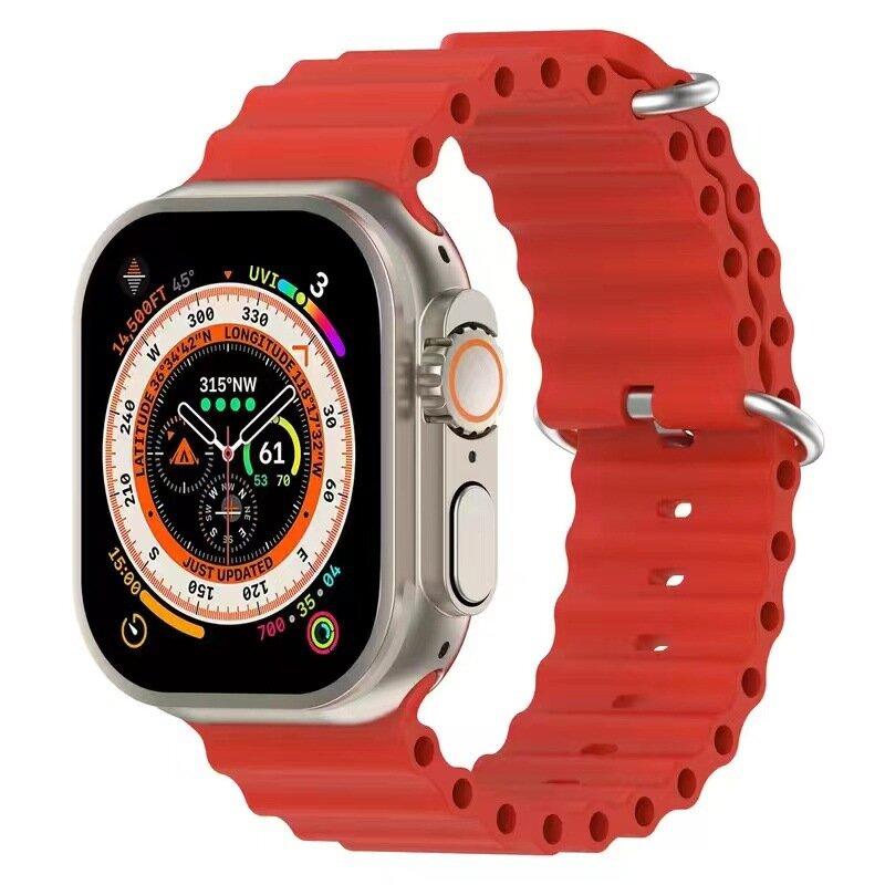 Ремешок силиконовый Ocean Band для смарт-часов Apple Watch Series 1-9 и Ultra 42/44/45/49 мм, X9 Pro2 / X9+ Ultra2 / X8 Pro+ / X8+ Ultra, красный