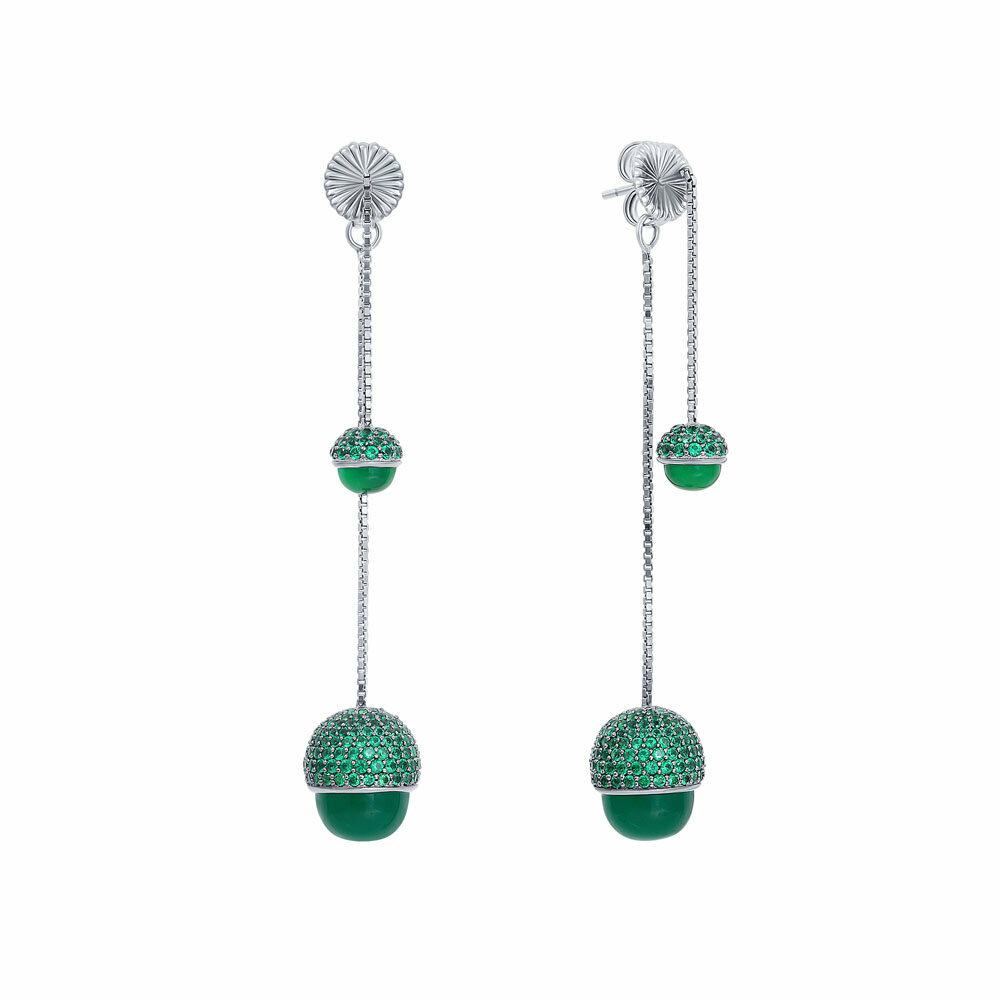 Серьги ELEMENT47, серебро, 925 проба, фианит, агат