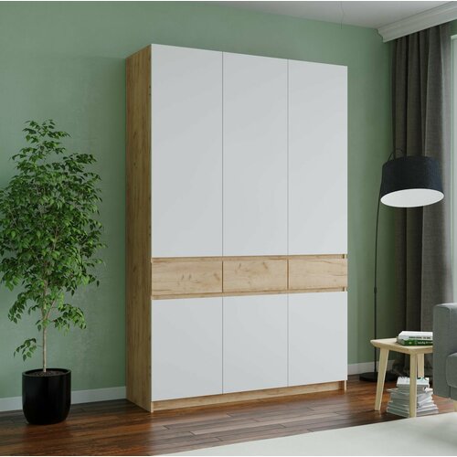 Шкаф Лр 3-х створчатый с ящиками 13502200500 Корпус Крафт Фасад Белый 36400₽