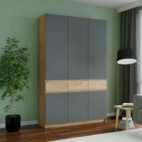 Шкаф Лр 3-х створчатый с ящиками 13502200500 Корпус Крафт Фасад Графит 23900₽