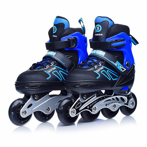 фото Роликовые коньки u001751y раздвижные, pu колёса со светом, размер s, черно-синие, в сумке oubaoloon