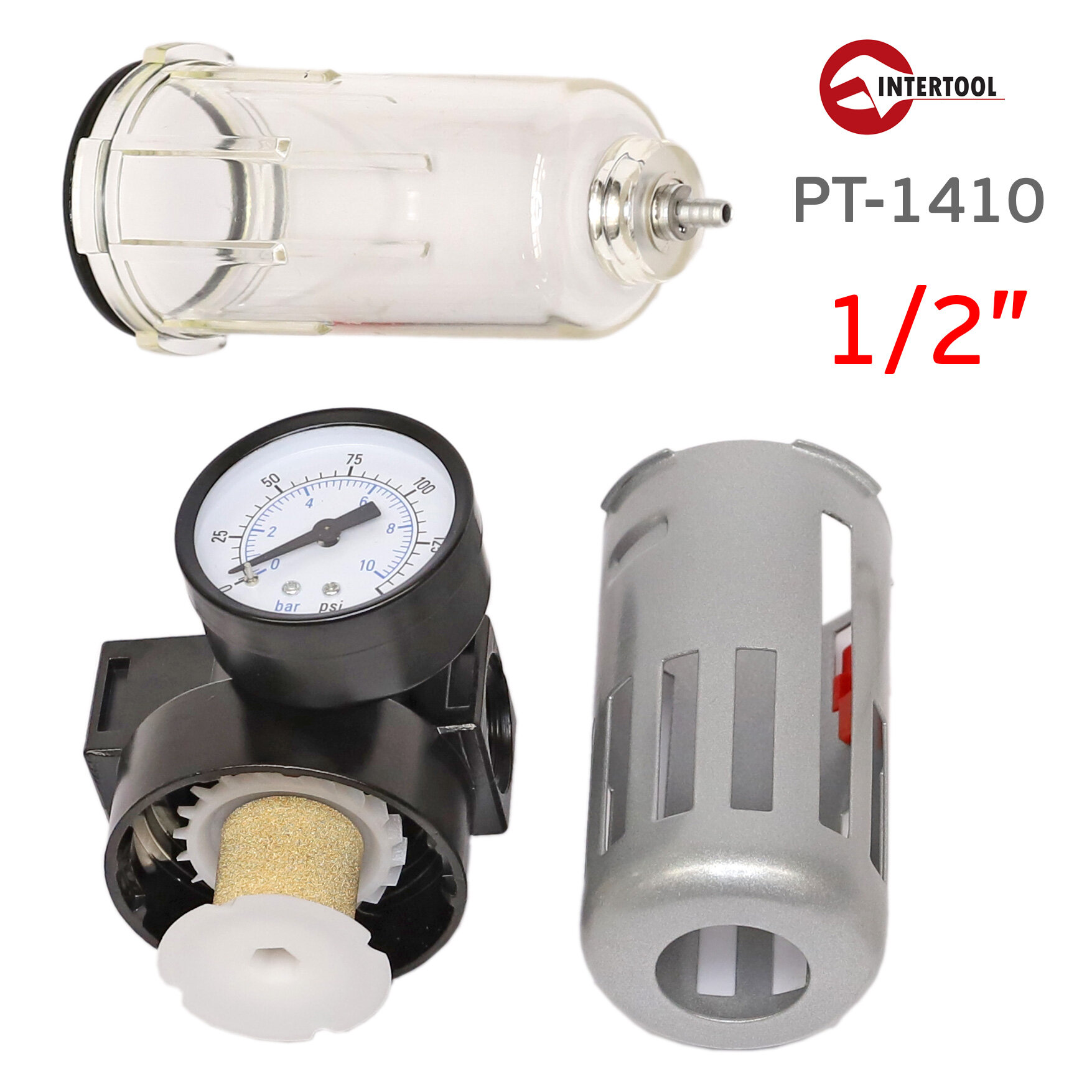 INTERTOOL Фильтр очистки воздуха + редуктор в металле 1/2 PT-1410 — фото 5