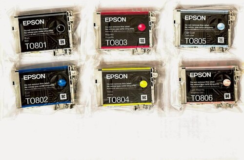 Изображение товара Оригинальные картриджи Epson Claria T0807 в технической упаковке упаковке 6 штук