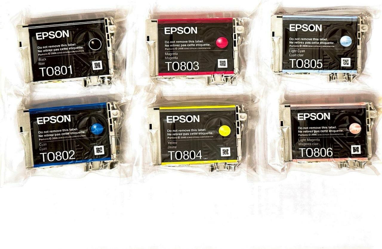 Оригинальные картриджи Epson Claria T0807 в технической упаковке упаковке 6 штук