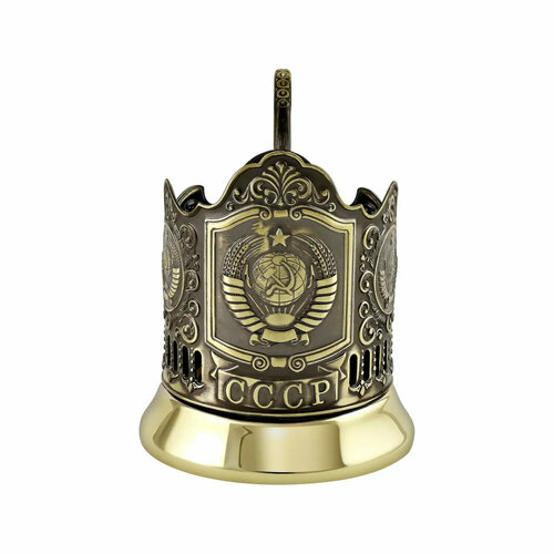 Герб СССР латунный подстаканник с хрустальным стаканом