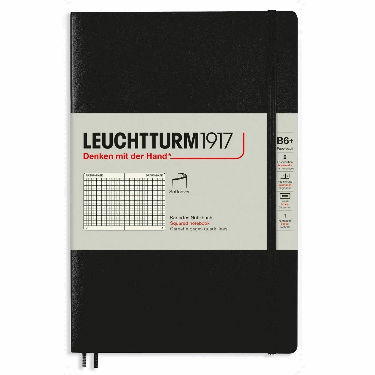 Записная книжка Leuchtturm Paperback В6+ нелинованная черная 123 стр.