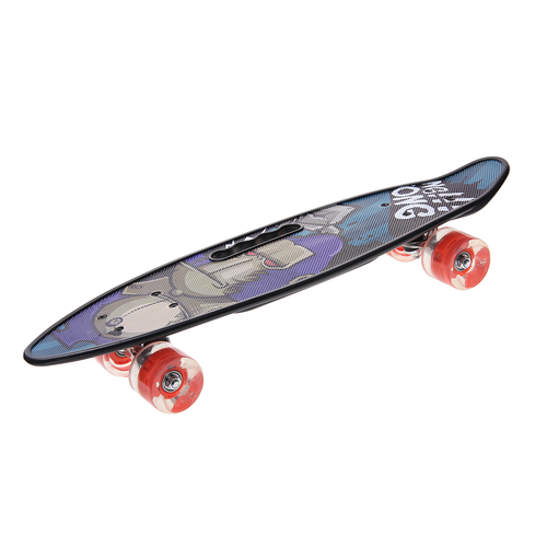 Скейтборд 23" (пенниборд) пластиковый с ручкой (колеса с подсветкой) сине-красный King Kong