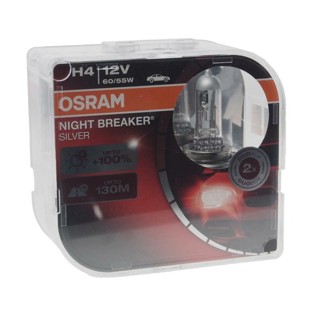 Лампа 12V H4 60/55W P43t +100% бокс (2шт.) Night Breaker Silver OSRAM