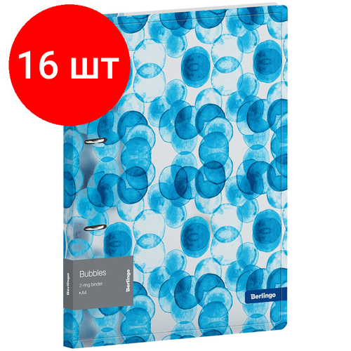 Комплект 16 шт, Папка на 2 кольцах Berlingo Bubbles, 24мм, 600мкм, D-кольца, с внутр. карманом, прозрачная, с рисунком папка на 2 х кольцах berlingo bubbles а4 корешок 24мм 600мкм прозрачная с рисунком rb4 2d601