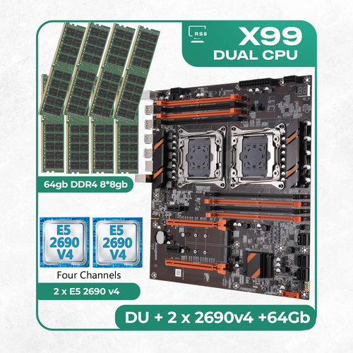 Комплект материнской платы X99 ZX-DU99D4 2 x Xeon E5 2690v4 DDR4 64Гб 8х8Гб 39400₽