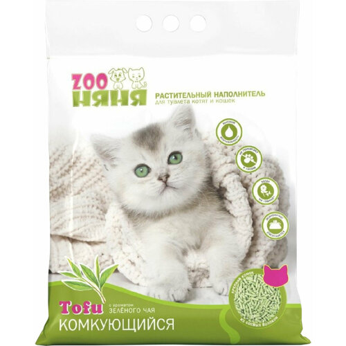 Zooняня TOFU зеленый ЧАЙ наполнитель растительный комкующийся для туалета кошек с ароматом зеленого чая (12 л) комкующийся наполнитель йо tofu зеленый чай 6л
