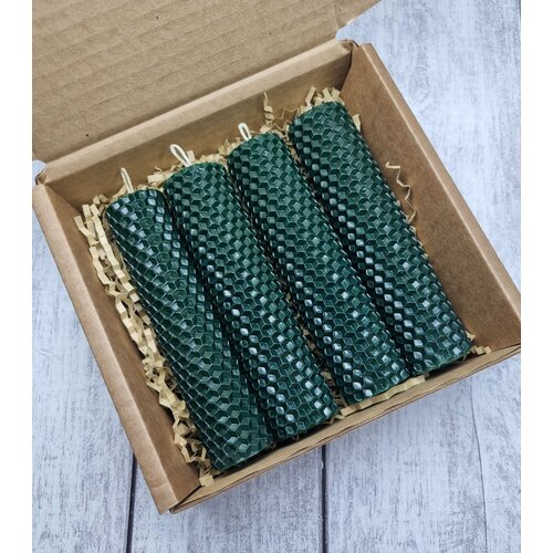 Свечи зеленые из вощины 13*3 см, 4 штуки, набор, ручная работа