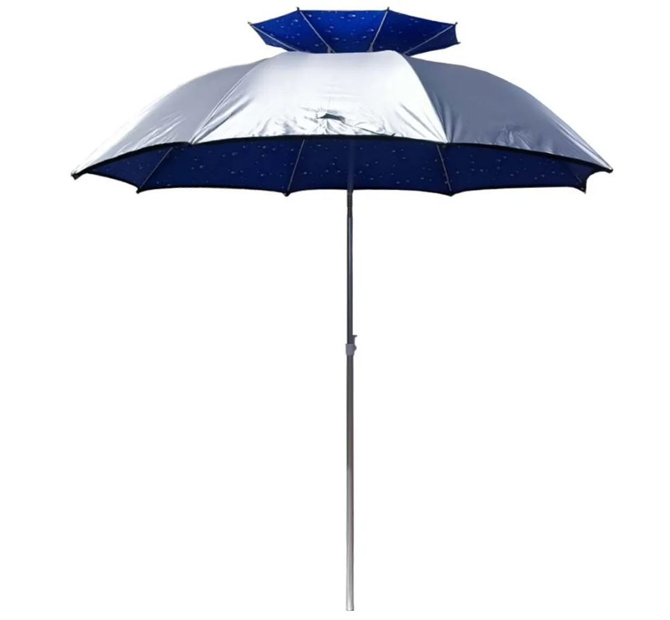 Пляжный зонт со съемной шторкой 2,2 м, сине-серебристый, карповый зонт - фотография № 5