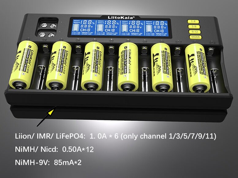 Зарядное устройство Liitokala Lii-S12 ( для 12-ти 18650-10440  Li-ion/NiMh ток заряда 05/1A LCD/USB)