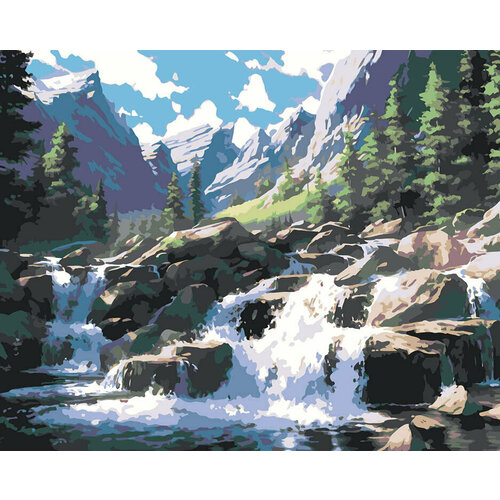 картина по номерам природа пейзаж с ручьем и видом на горы Картина по номерам Природа пейзаж с ручьем у леса в горах